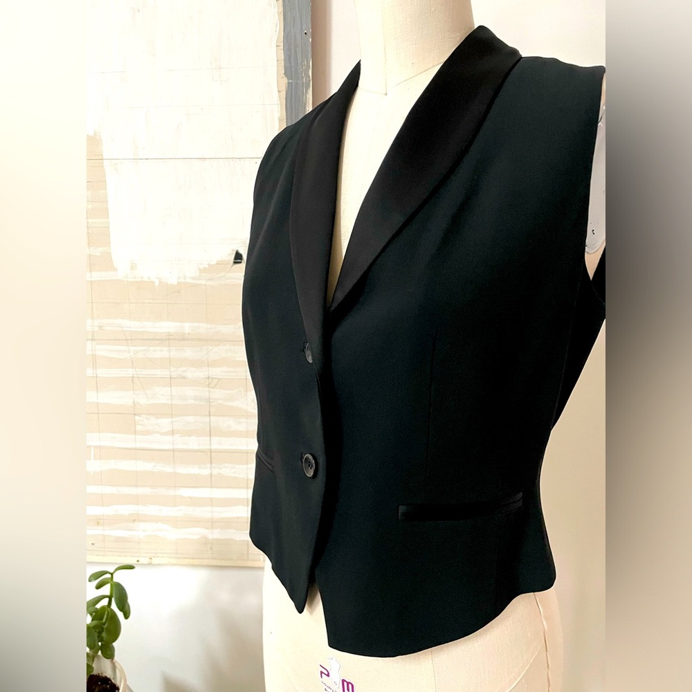 Valerie Stevens Black Vest with Satin Collar and   Tie back detail.